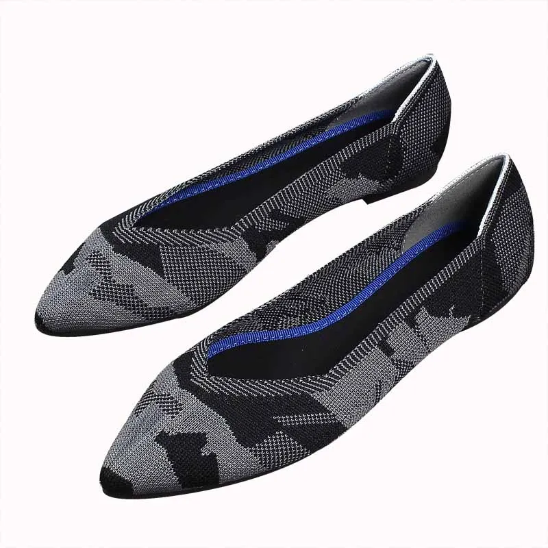 

All-Match Boat Shoe Shallow Mouth Female Footwear Pointed Toe Mixed Colors Soft Knitting Flats Casual Sneaker Dress New Driving