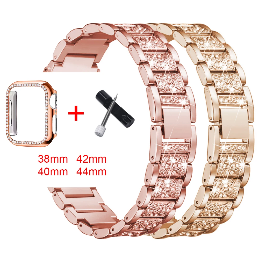 Ремешок + чехол металлический ремешок для Apple Watch Series 5 40 мм 44 бриллиантовое кольцо