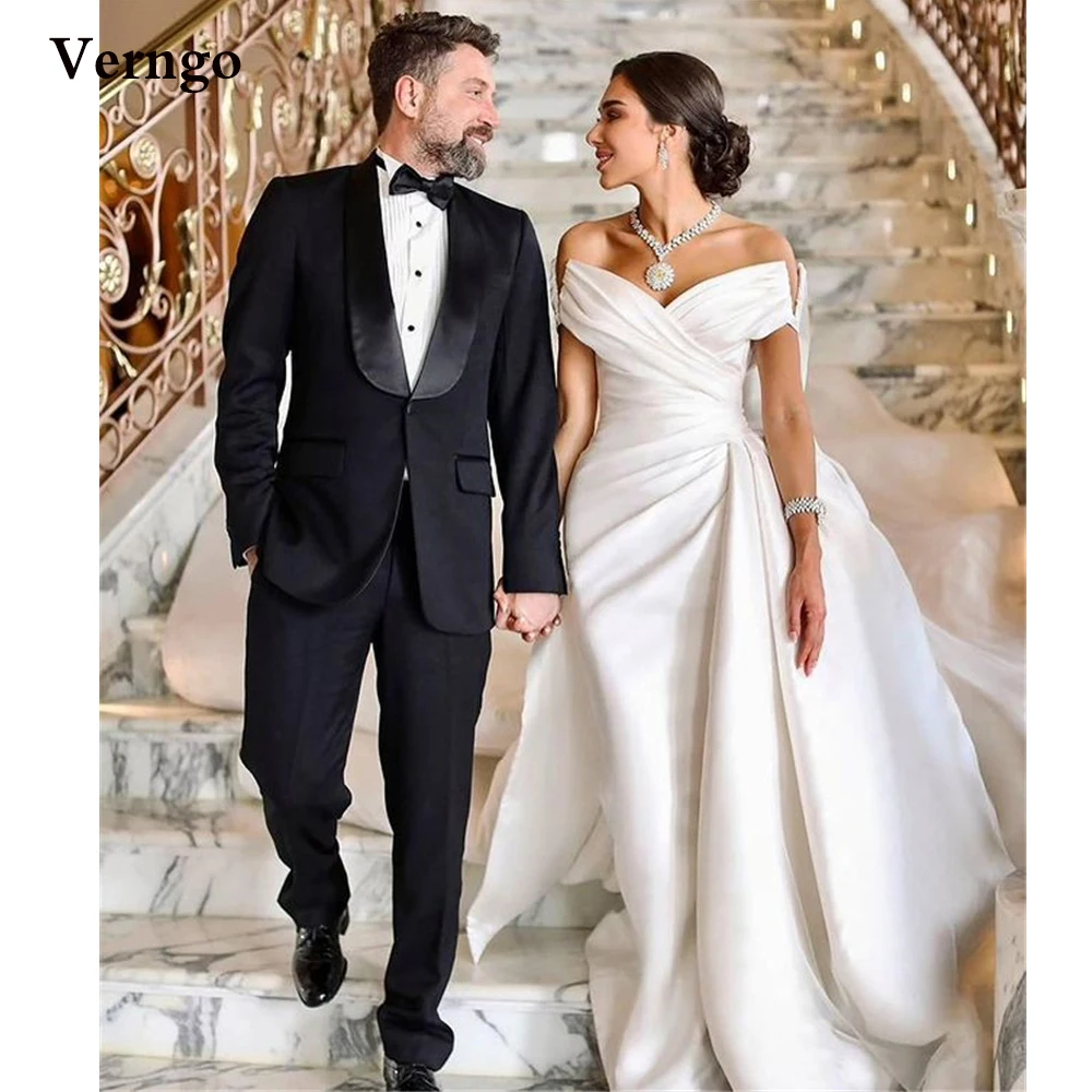 

Verngo New Design Mermaid Wedding Dress Attachable Overskirt Pleats Chape Train Bridal Gowns For Dubai Women Robe de mariage