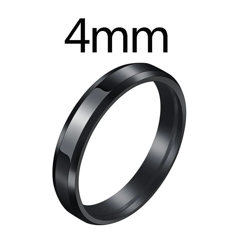 Black 4mm ELSEMODE мужское черное титановое кольцо из нержавеющей стали прямые парные кольца для влюбленных для женщин - Цвет основного камня: Black 4mm