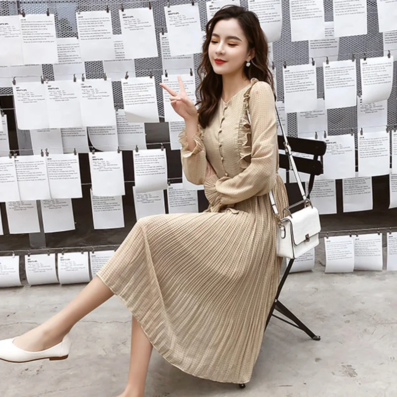 Женское шифоновое платье в горошек Liser элегантное винтажное стиле бохо с длинным