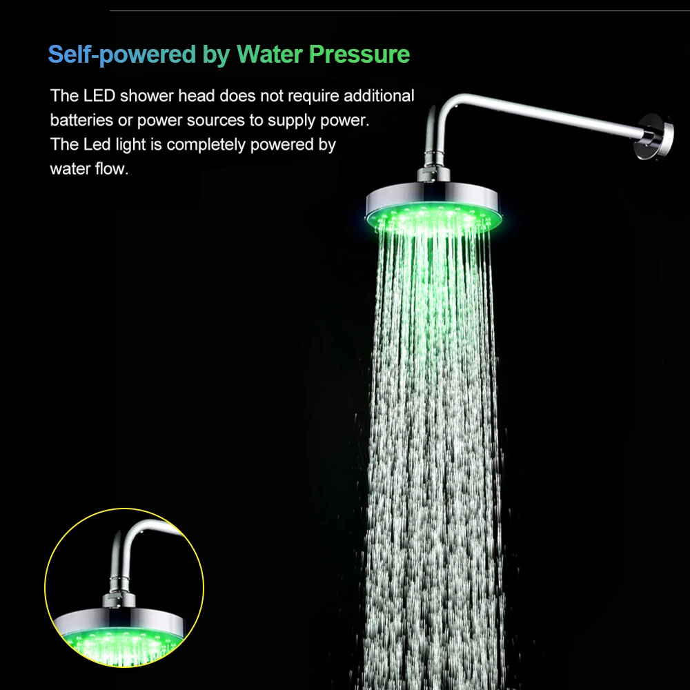 Лейка для душа водопадная светодиодная 6 дюймов с датчиком температуры|Душевые