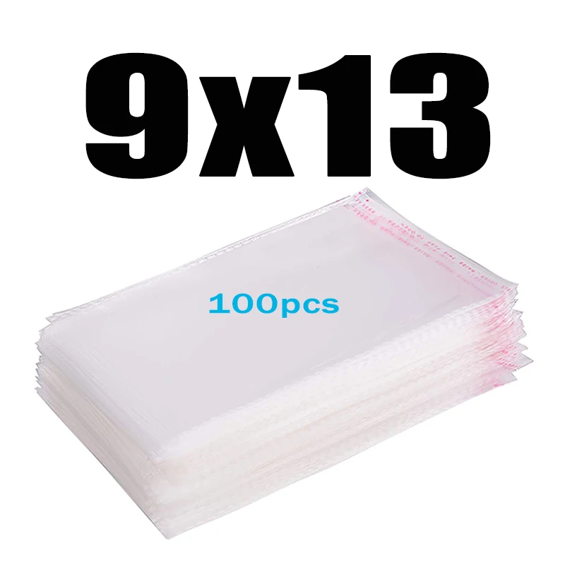 9x13CM 100pcs Прозрачный пластиковый самоклеющийся пакет целлофановые пакеты прозрачная Толстая самозапечатывающаяся маленькая упаковка герметичный полиэтиленовый пакет - Цвет: 9x13CM 100pcs