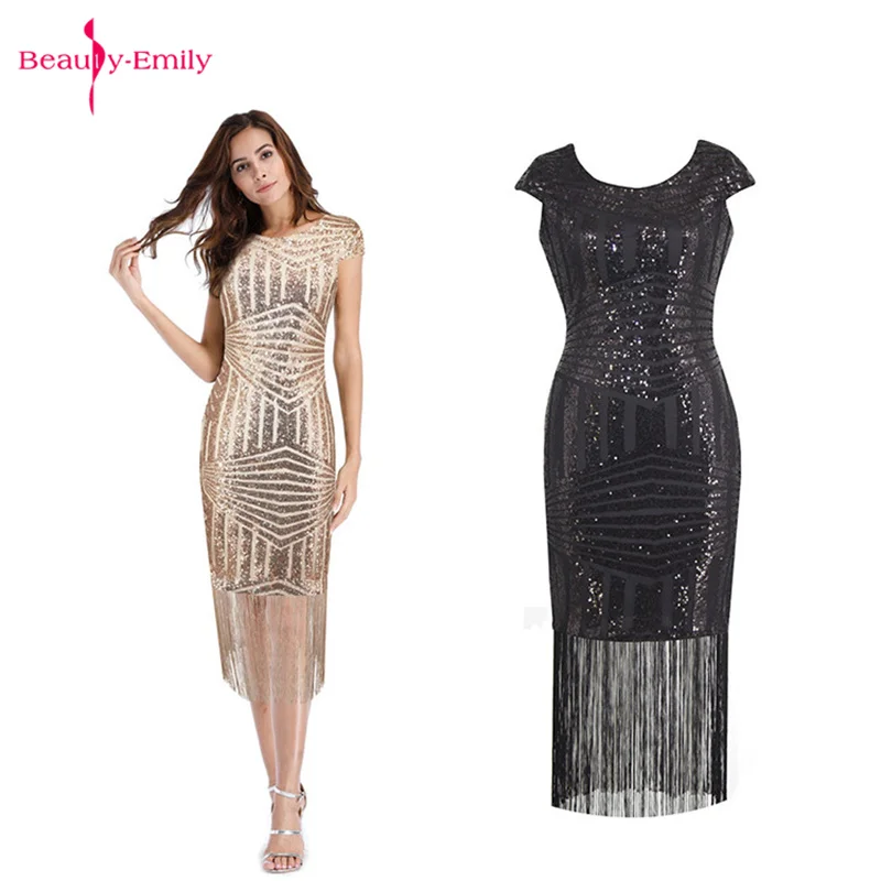 

Beauty-Emily Sexy Tassel Sequins Evening Dresses Short Lace Open Back Sleeveless Prom Party Gown Women Vestido de noche Hot Sell