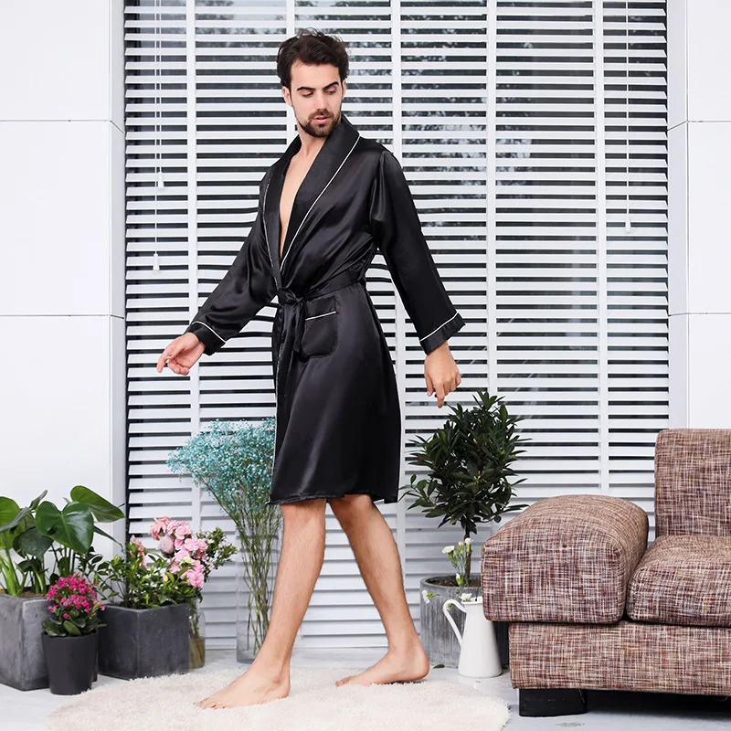 

Luxury Designer Men's Silk Kimono Robe Plus 5XL Long Sleeve Sleepwear Bathrobe Oversized Satin Nightgown Summer Home Clothing
