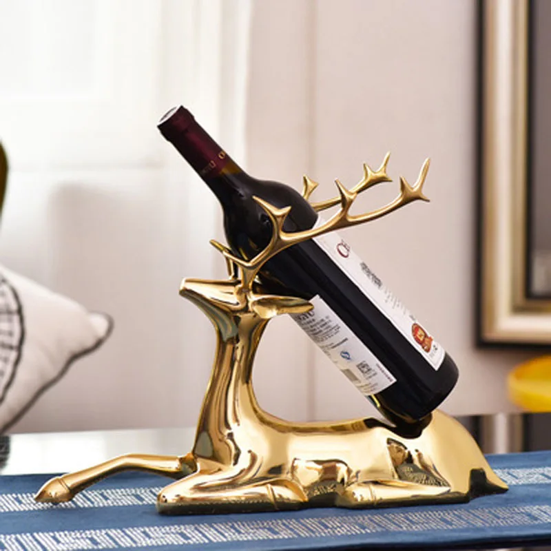 

Luxury Golden Animal Copper Wine Rack Home Decorative Crafts Ornaments Cafe Living Room Decoration Accessories