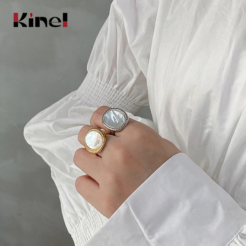 

Kinel 925 Sterling Silver Shell Ring Woman Jewelry Western Fashion Silver 925 bague Luxury Jewelry Designers bijoux