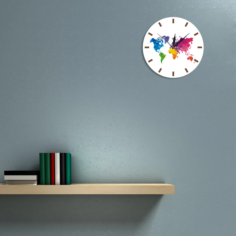 Акриловые настенные часы с картой мира уникальные красочные украшения для дома