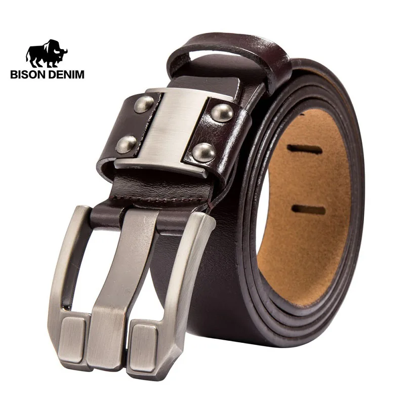 

Мужской ремень из натуральной кожи BISON DENIM, повседневный ремень из воловьей кожи с пряжкой
