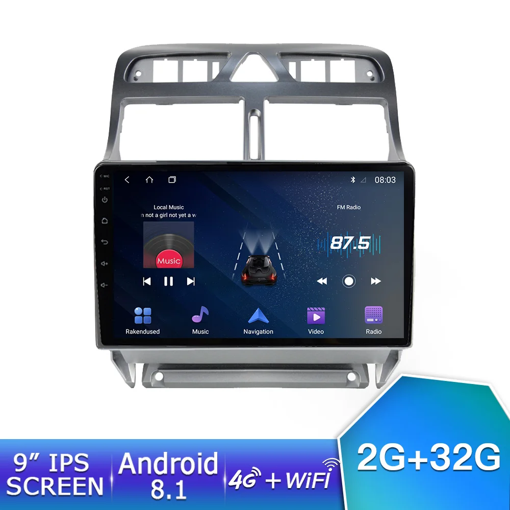 9 inch 2G 32G Ekiy " ips Android 9,0 не 2 Din Автомобильный мультимедийный плеер авторадио стерео для peugeot 307 2004-2013 gps навигация 4G МОДЕМ Wifi - Цвет: 9 inch 2G 32G