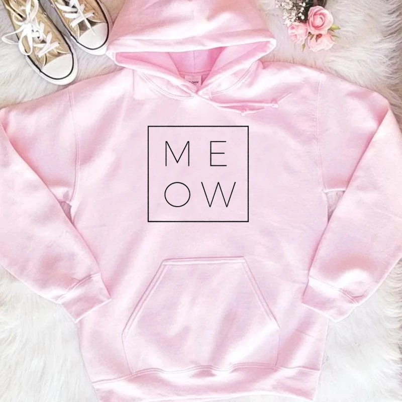 

MEOW Boxed pure cotton casual young hoodies cat lover young hipster grunge tumblr hipster party street pullovers cute tops- L467