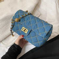 new winter quilted denim cross body bags for women luxury fashion trends chain shoulder handbags purses vintage messenger bag