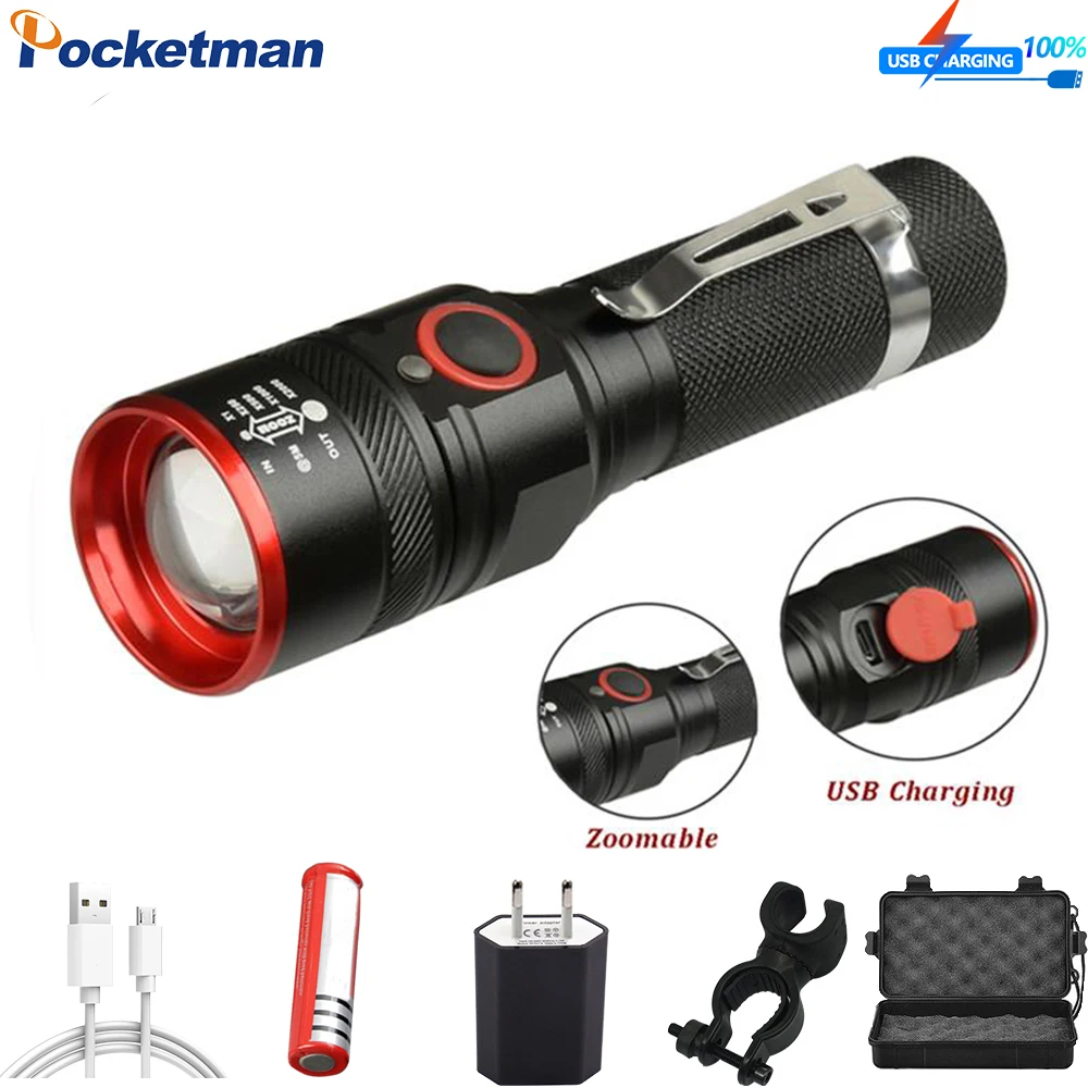 

8000 Lumens led Flashlight USB Rechargeable T6 Flashlight Torch Lamp Lantern 18650 Waterproof LED Bike Flashlight