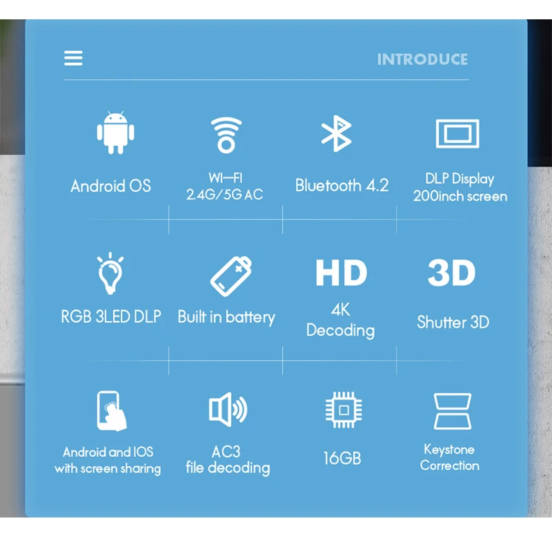 WZATCO T5 мини DLP проектор с разрешением 4K 5G 200 дюймов WI FI Smart Android для домашнего