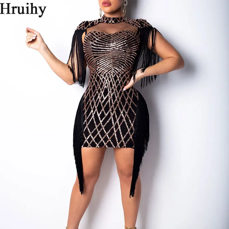 

Женское платье с блестками и кисточками, дизайнерские сетчатые сексуальные платья в стиле пэчворк, женские вечерние платья для ночного клу...