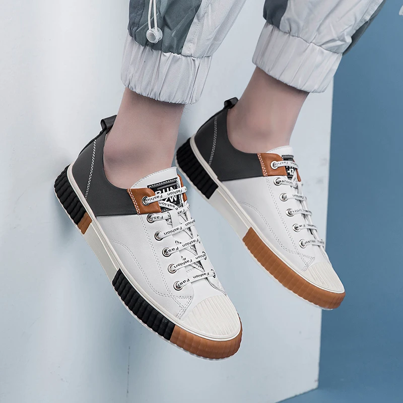 Кроссовки мужские из натуральной кожи на плоской подошве весна-осень | Обувь