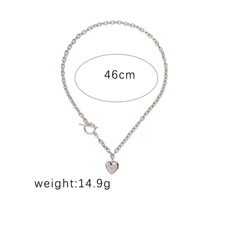 

Vintage Heart Pendant Chain Necklace For Women Antique Silver Color Unisex Street Jewelry Female Club Accessories Goth Collar