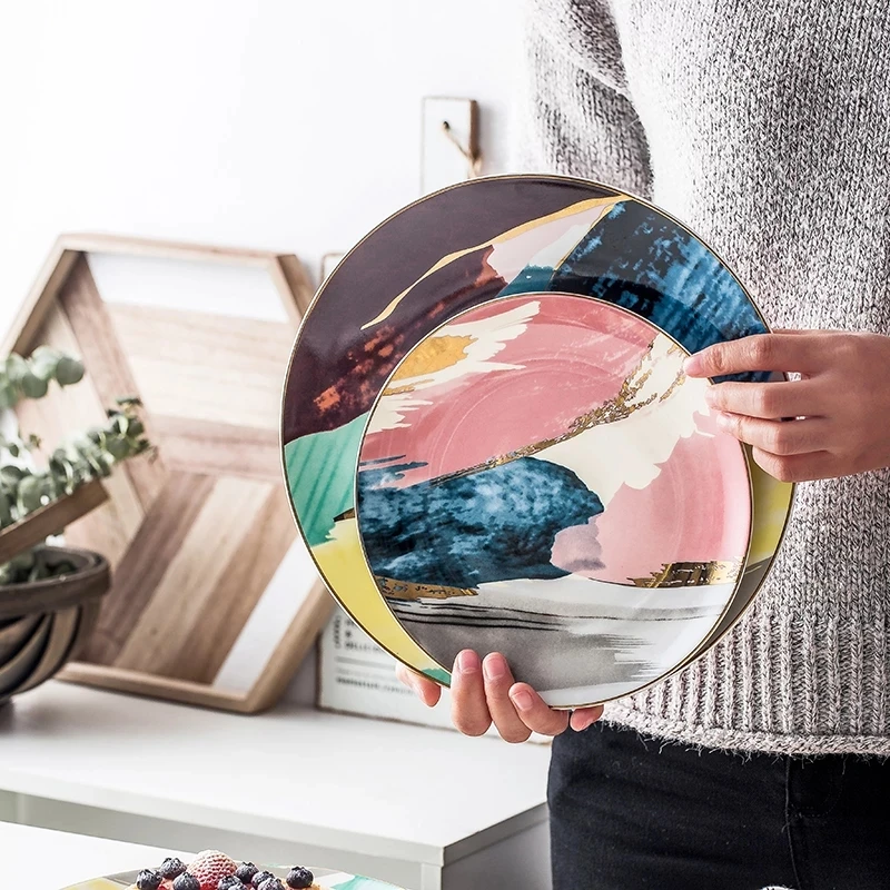 

8/10 Inch Bone China Dishes And Ceramic Tableware Kitchen Utensils Porcelain Dinner Plates Pizza Dessert Steak Decoration Trays