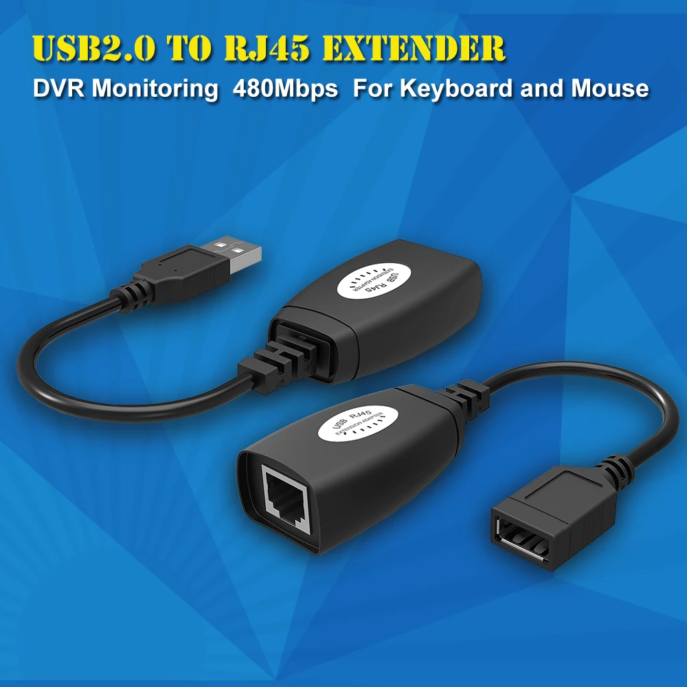 

New USB Extender Adapter 50m Single RJ45 Ethernet CAT5E 6 Up To 150ft Cable For Laptop DVR Mouse Digital Cameras Printers