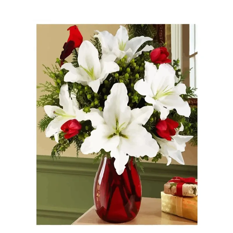 

Lily Painting By Number For Adults DIY Kits Vase Flower On Canves For Drawing Coloring By Number With Frame Home Decoration Art