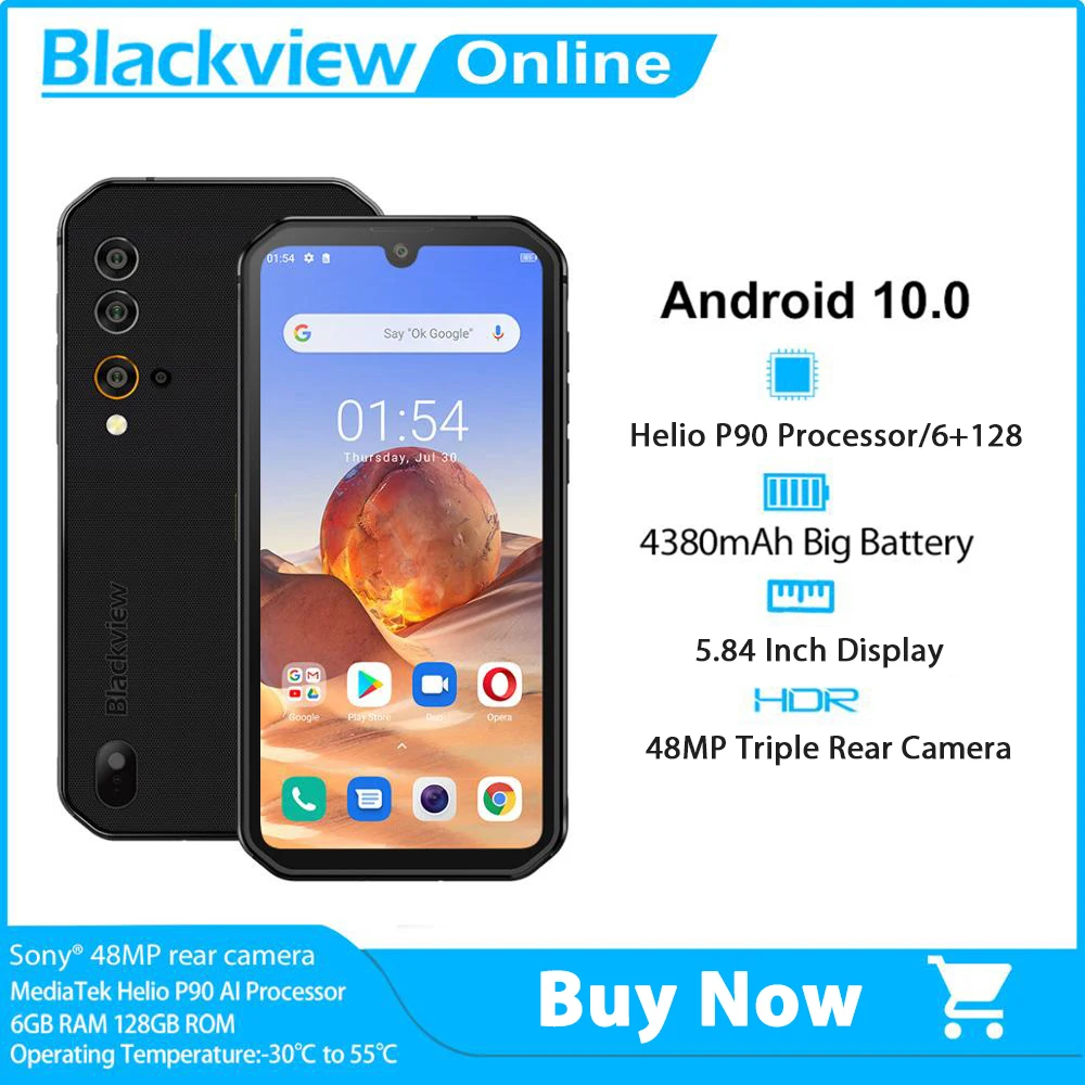 Blackview BV9900E Android 10 прочный мобильный телефон на процессоре Helio P90 6 ГБ + 128 Гб сотовый