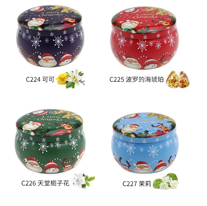 4Pcs Christmas Metal Tin Jars Coffee Tea Spice Candy Jewelry Storage Case Candle Making Containers Decorations Boxes 4.4OZ | Дом и сад