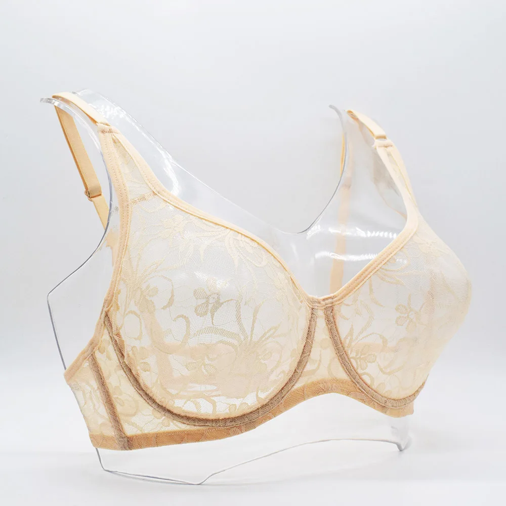Plus Size Sexy Women Lace Sheer Embroidered Bralette - Unpadded Plunge See Through Bra, Sizes 32-52 A B C D Cup Lingerie image 5