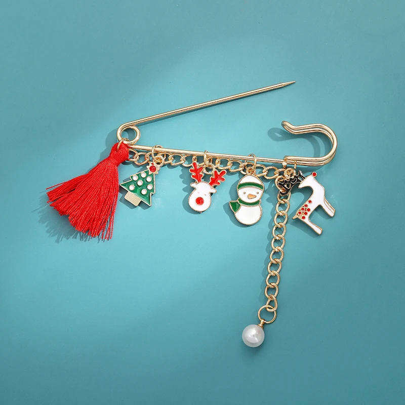 

Christmas Brooch Tassel Chain Pin Christmas Santa Sock elk small snowball bell tree skate Jewelry Happy New Year Gift for Friend
