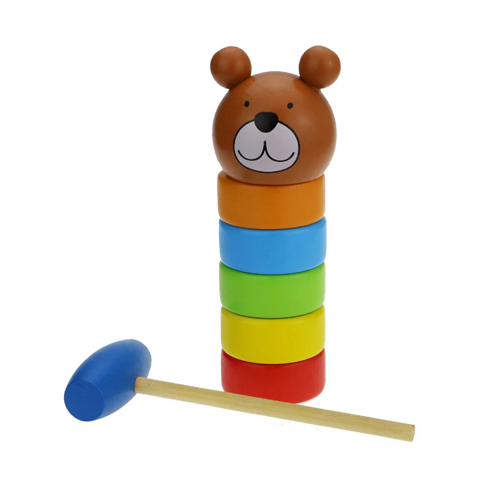 Деревянная детская игрушка 2 в 1 радужного цвета с мишкой и башней аксессуары для