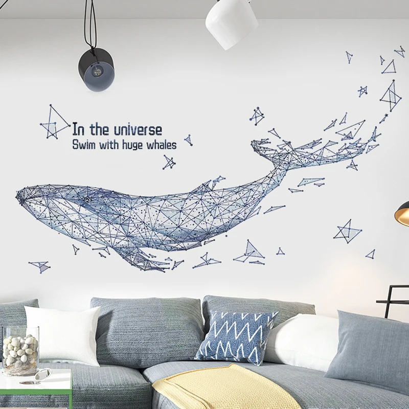 

1PC Creative Large Abstract Geometric Whale Starry Sky Big Fish Wall Sticker For Furnishings Living Room Decoration Wall Sticker