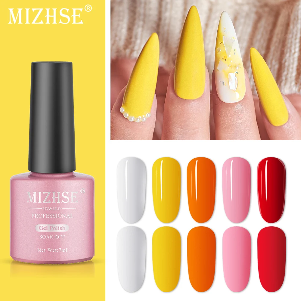 

MIZHSE 7ML Yellow Gel Nail Polish Vernis Semi Permanent UV Gel Varnish Soak Off Nail Polish for Nail Art Base And Top Coat