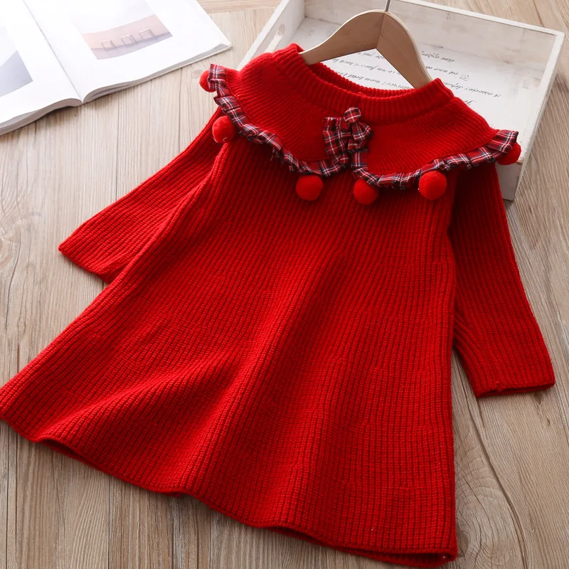 2019 г. Платье для девочек милый Рождественский свитер с большим отворотом малышей|