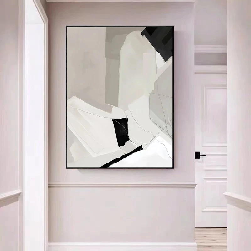 

Abstract Oil Painting Wall Art Beige Black Picture Minimalist Decorative Modern On Canvas for Living Room Interior No Frame