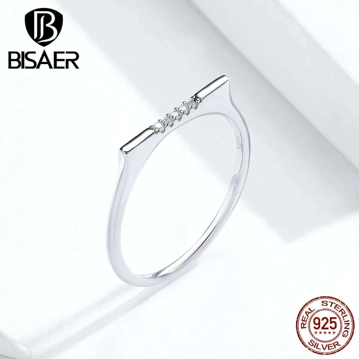 Обручальные кольца BISAER, серебро 925 пробы, первая любовь, прозрачный кубический циркон, кольца на палец для женщин, роскошные серебряные ювелирные изделия ECR564