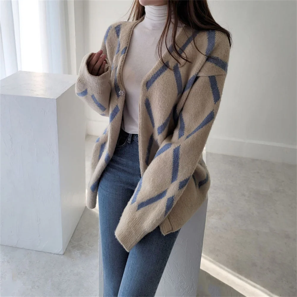 

Alien Kitty Oversize Women Sweaters Chic Knitted Warm All Match Fashion Elegant Soft 2021 OL Autumn Cardigans Loose Lady Coats