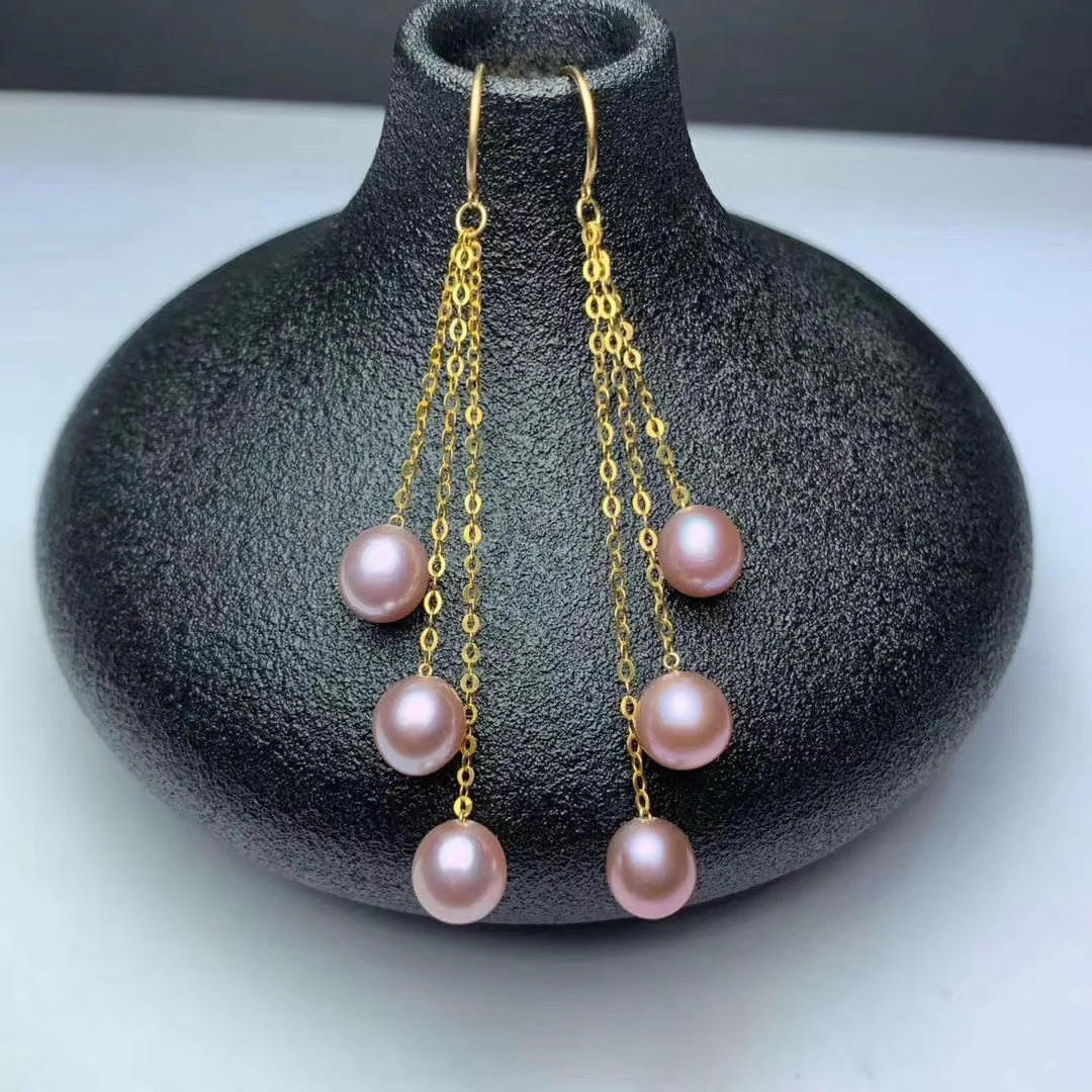 

shilovem 18k yellow Natural freshwater pearls Drop Earrings fine Jewelry women trendy wedding gift new myme5-6899255zz
