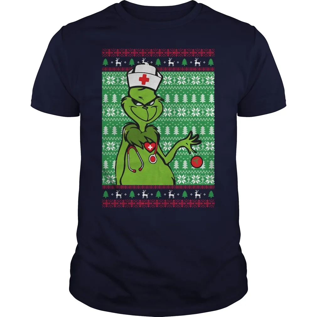 

Grinch Nurse Holding Ornament. Funny Registered Nurse Chrsitmas Gift T-Shirt Cotton Short Sleeve O-Neck Unisex T Shirt New S-3XL