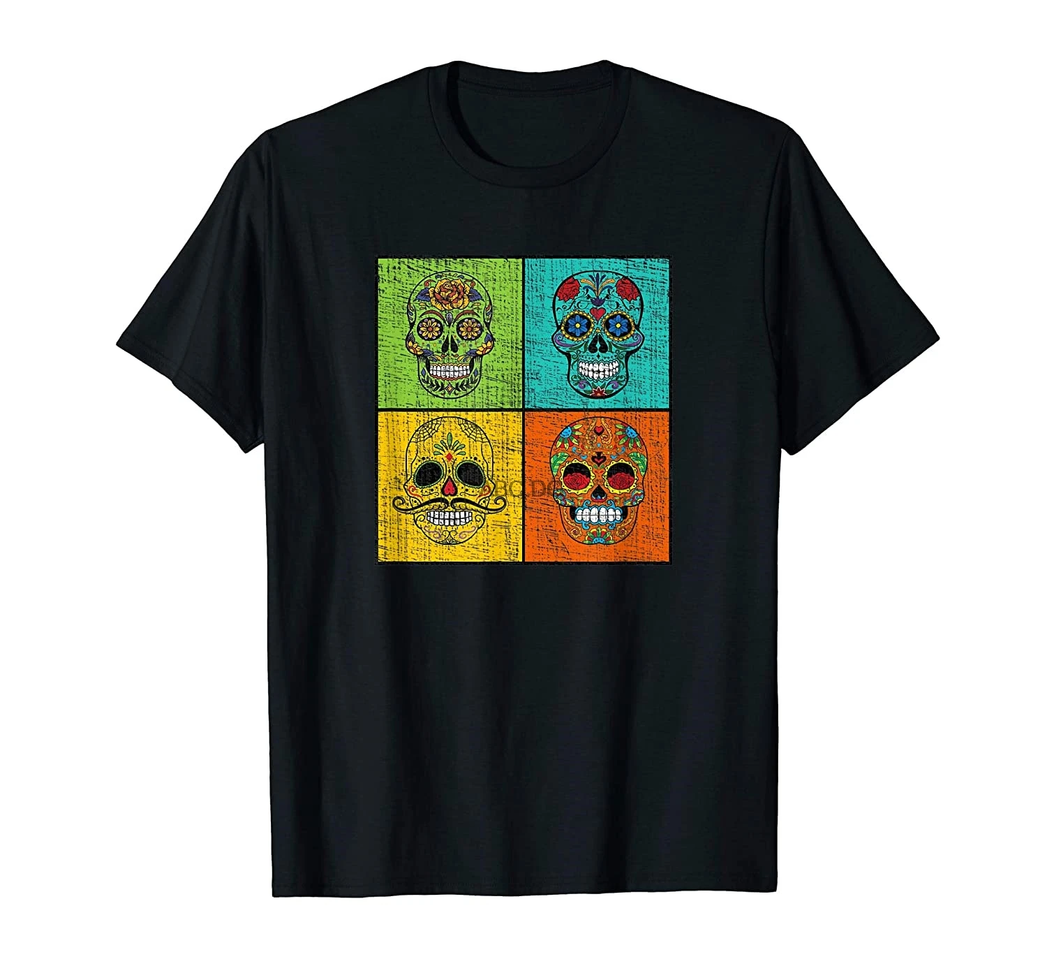 

Mexican Day of the Dead Sugar Skulls Pop Art Distressed T-Shirt