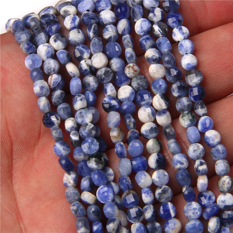 

Natural Blue White Sodalite Stone Beads Loose Coin Flat Bead or Women Men Jewelry Making DIY Accessories Wholesale Bulk Finding