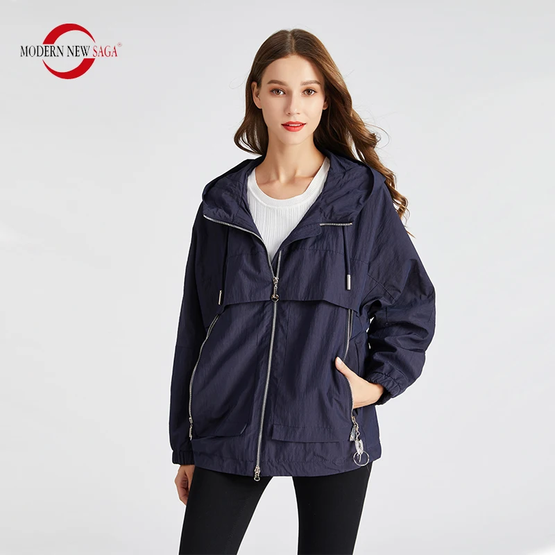 MODERN NEW SAGA 2021 Куртка Женская Осень Ветровка Пиджак Женский Осенняя С Капюшоном