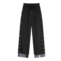 2022 womens long pants gothic punk style autumn dark color high wiast streetwear design patchwork printed y2k wide leg trouser