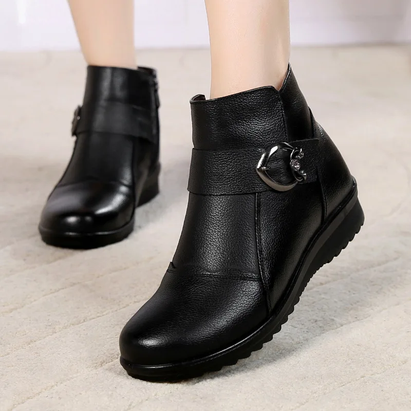 2019 Winter New Warm Wool Fur Ankle Boots Genuine Full Grain Leather Long Plush Snow Women High Quality Wedges Shoes | Обувь