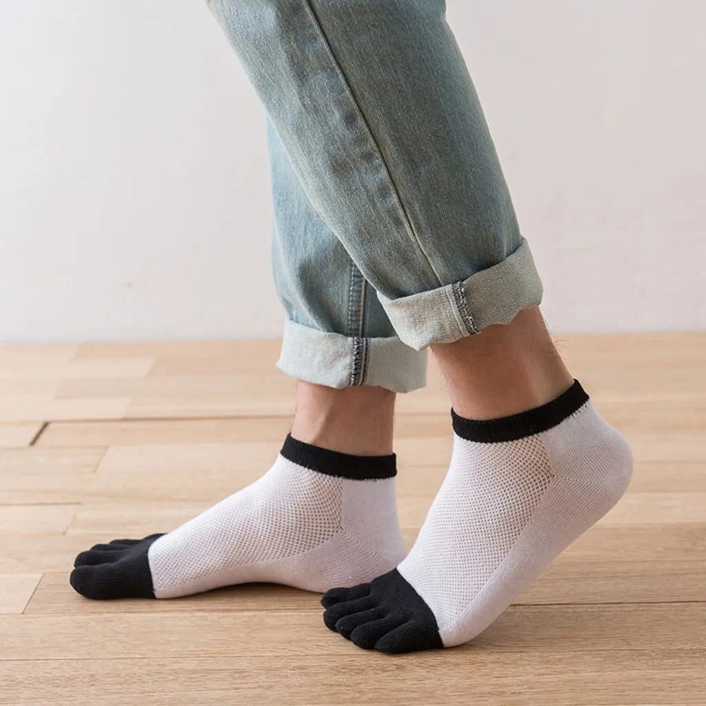 

3 Pairs Toe Socks Casual Solid Color Anti-Odor Bamboo Fiber Socks Breathable Five-toe Sock for men women