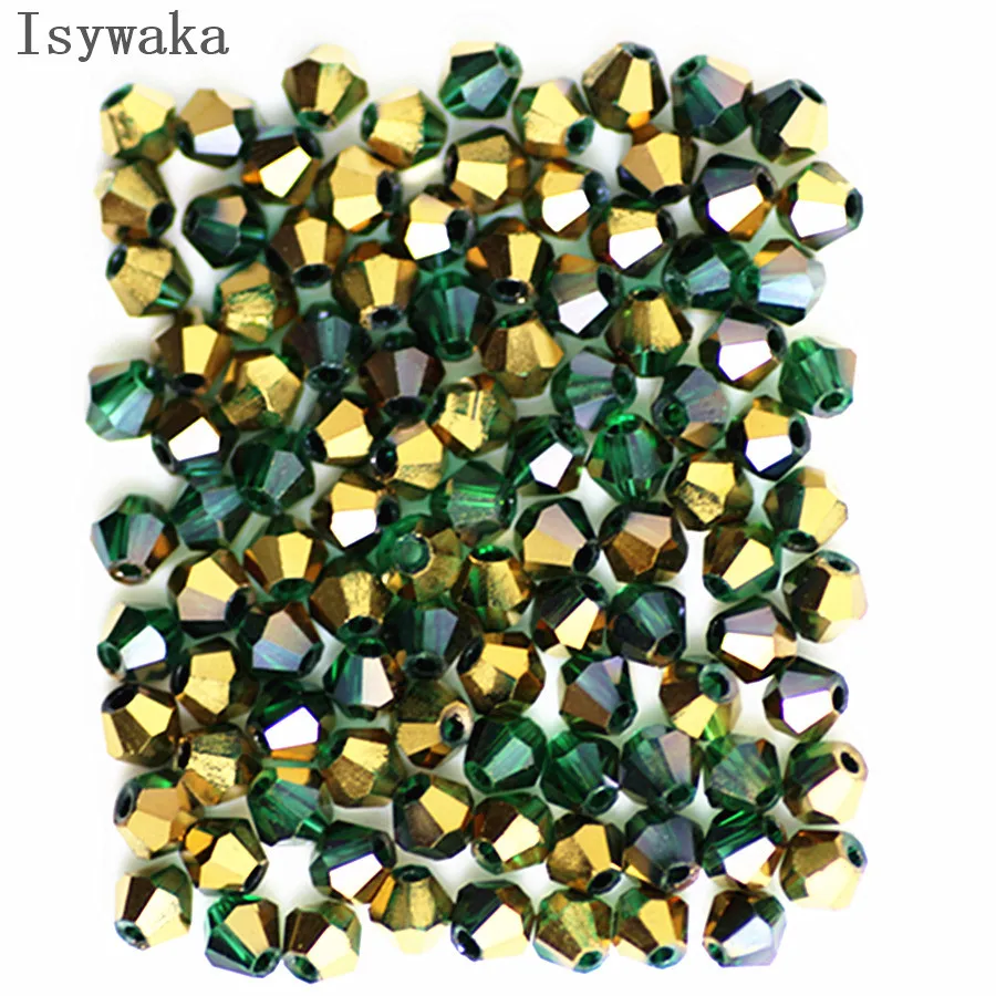 

Isywaka Green Golden 100pcs 4mm Crystal Beads Bicone Stone Jewelry Findings Tassel Lariat Earring Glass Quartz Accessories