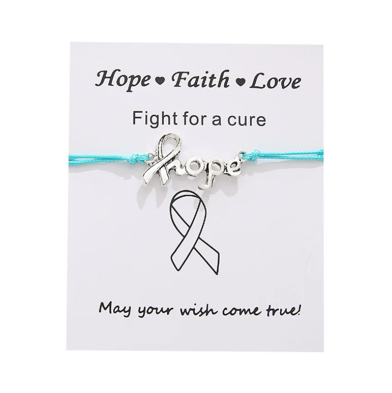 Браслеты на ногу с надписью Hope розовая лента карточками регулируемый шнур из