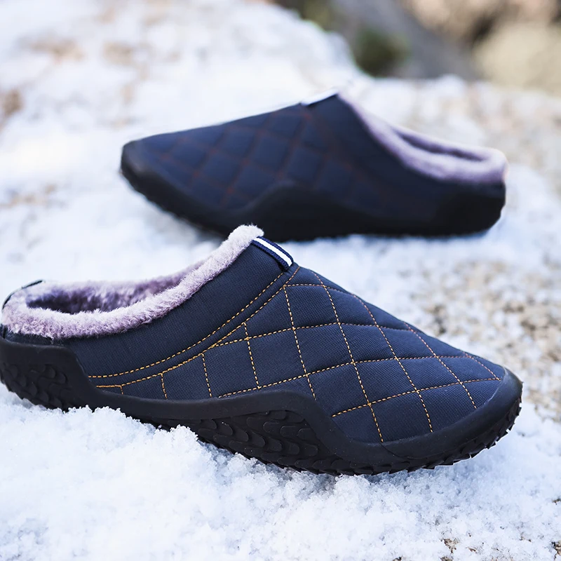 

Big Size 38- 48 Winter Half Shoes for Men Slippers Warm Shoes House Indoor Slippers Man Short Plush Slides Mules Clogs 2020