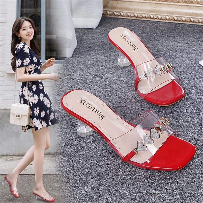 

Little peach heart new sandals summer slippers open-toe women's transparent sandals crystal heel high-heeled stiletto slipper