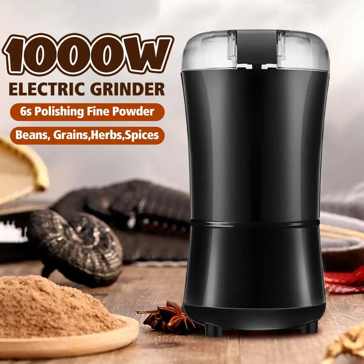 

1000W Powerful Kitchen Electric Coffee Grinder Maker Mini Salt Pepper Beans Mill Herbs Spice Nuts Electronic Grind Machine 220V