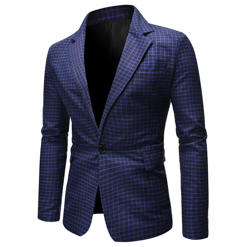 

2021 New Men's Fashion Casual Suit Single-line One-click Check Pattern Fashion Suit Male Upper Body Comfortable Suit Jacket
