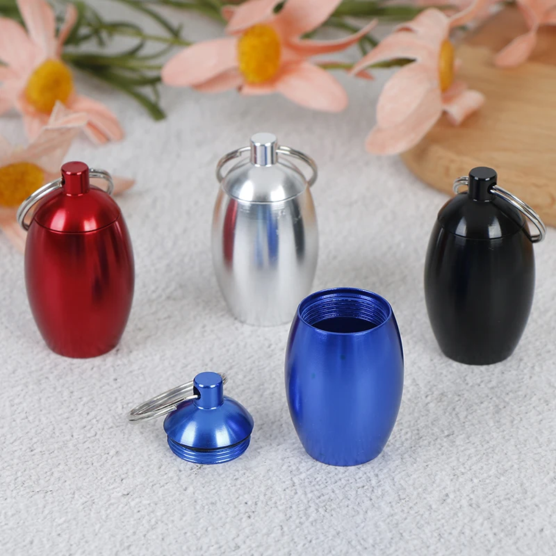 

1pcs Outdoor Pocket Capsule Holder Container KeyRing Aluminum Pill Case Keychain Waterproof seal Medicine Organizer Box